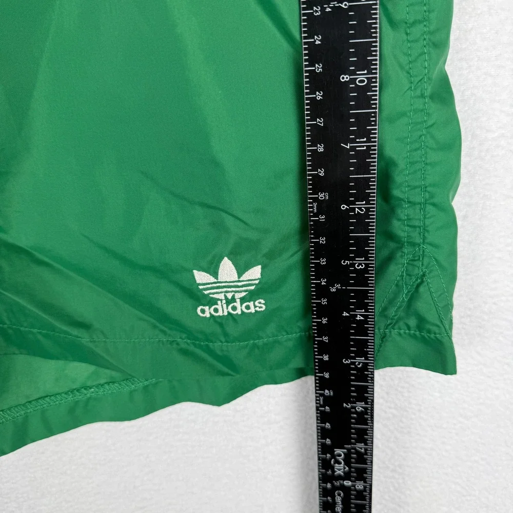 Vintage 80s Adidas Swim Shorts Mens Large Green Trefoil Logo Lined Nylon Trunks